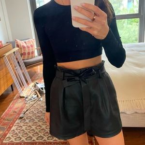 BCBG Maxazria High Waisted Paperbag Waist Leather (like) shorts